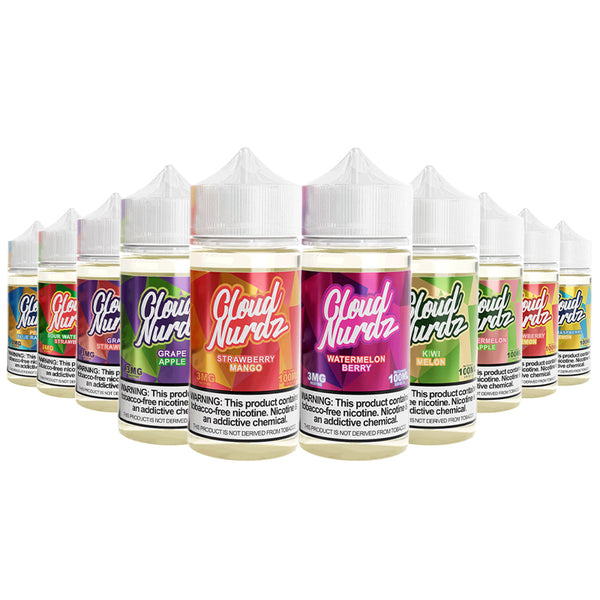 Cloud Nurdz TFN eLiquid Collection 100ml with a warning sign - VJD Wholesale