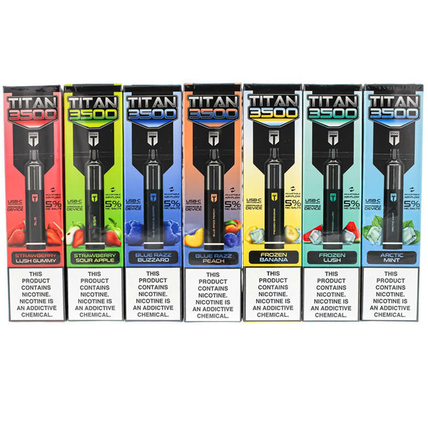 7 flavots of Titan Disposable Rechargeable Vape Device Collection  - VJD Wholesale